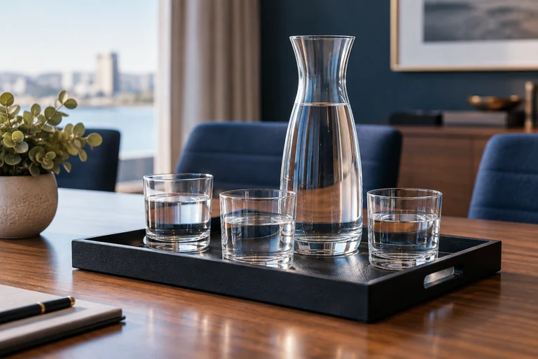 Glass Water Carafes and Service Trays