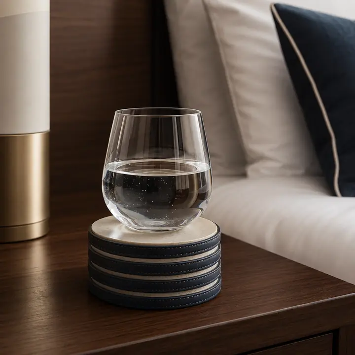 Coasters for hotel minibars and in-room beverage service