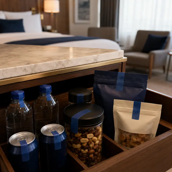 Tamper-Evident Minibar Products for hotel minibars and in-room beverage service