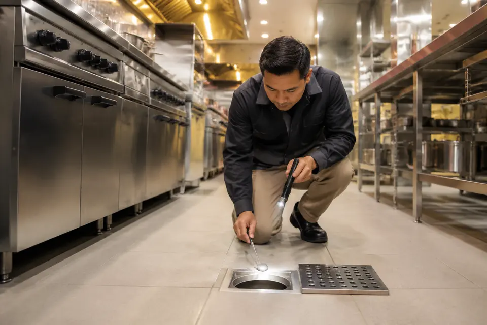 Kitchen Drain Check Kitchen Drain Check in a hospitality pest and bed bug control program