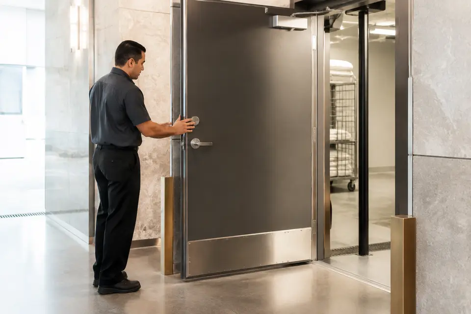 Service Door Check Service Door Check in a hospitality pest and bed bug control program