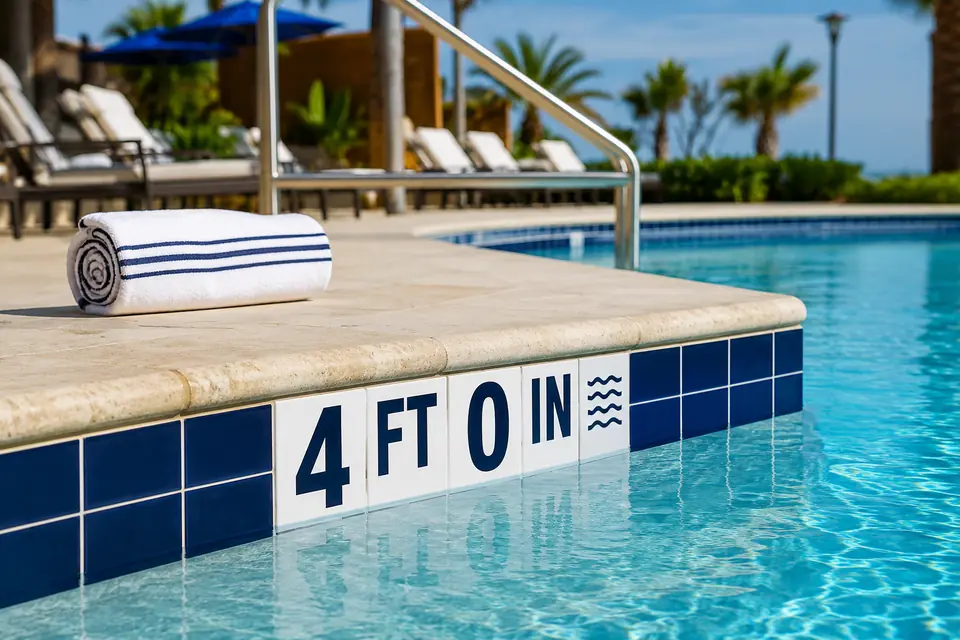 Depth Markers for resorts, hotels, and aquatic facilities