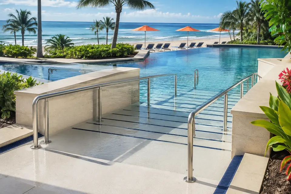 Transfer Walls & Sloped Entries for resorts, hotels, and aquatic facilities