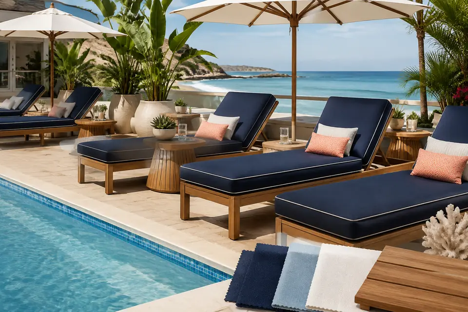 Coordinated commercial pool furniture and outdoor material palette