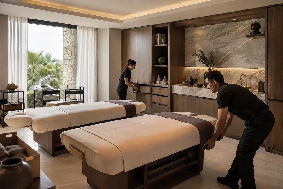 New luxury hotel spa being equipped before opening