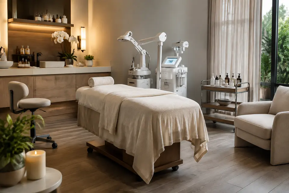 Coordinated massage and facial treatment room equipment