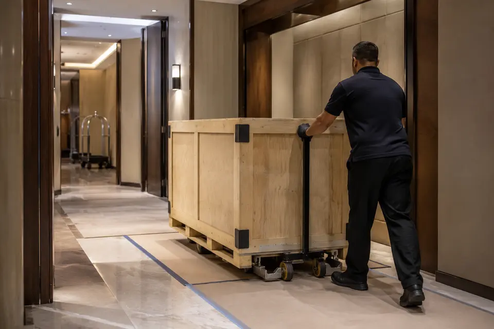 Spa equipment access and delivery path check