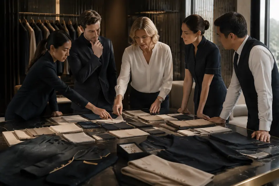 Hospitality uniform brand refresh with fabric and color selection
