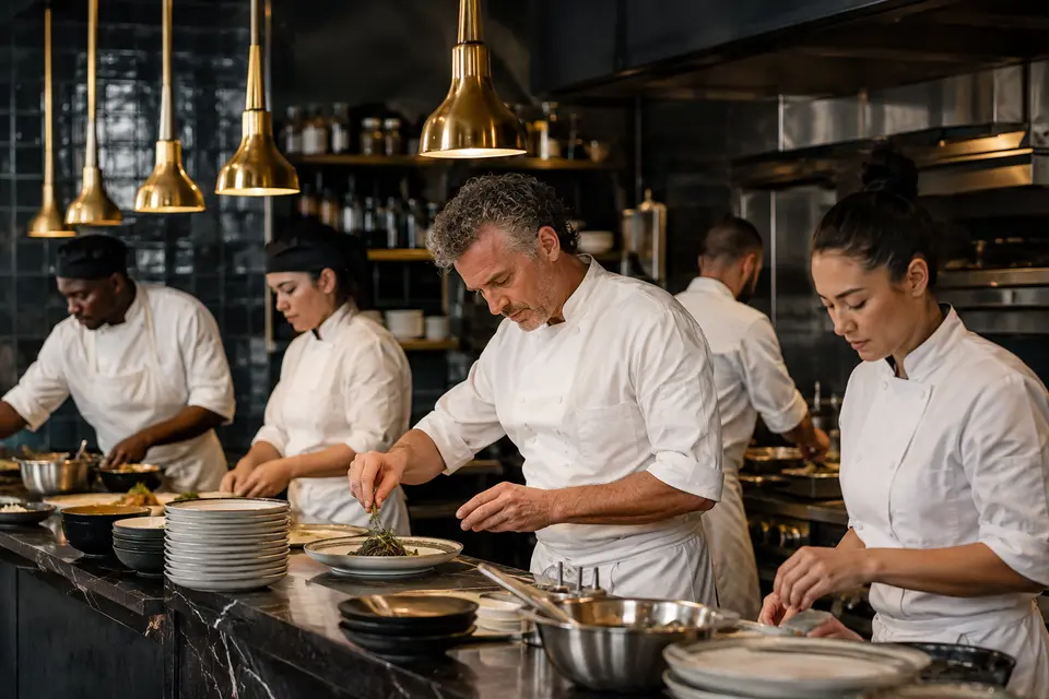 Coordinated hotel culinary uniform team