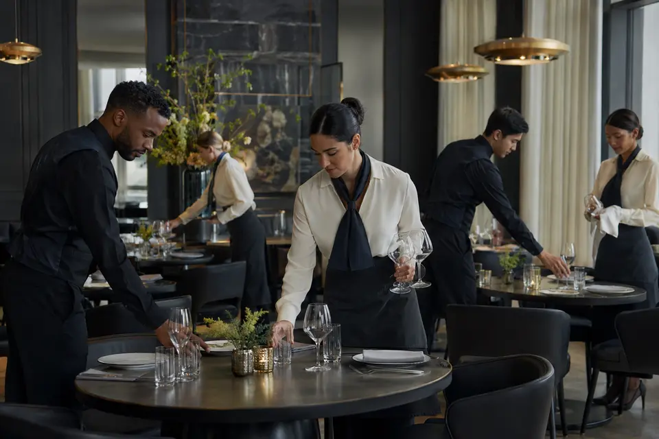 Coordinated restaurant service uniform team