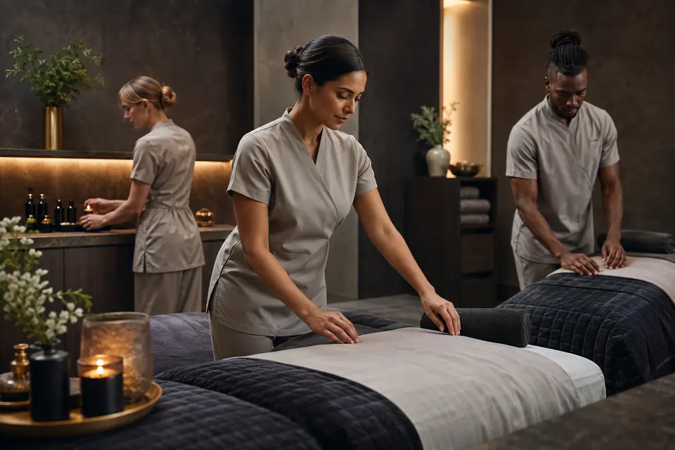 Coordinated hotel spa uniform team