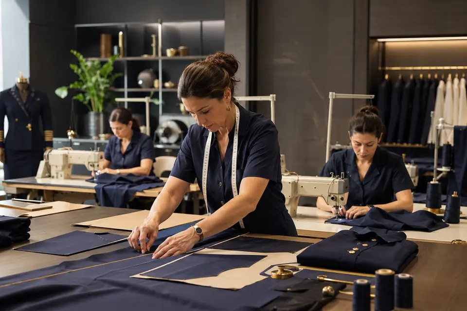 Professional garment workshop producing hospitality uniforms