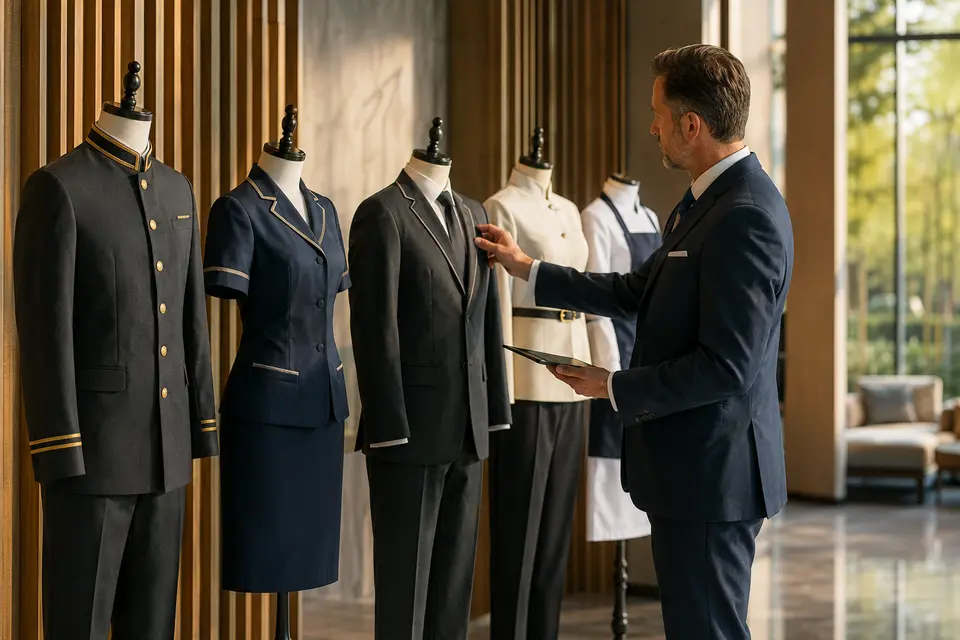 Hotel buyer approving a finished uniform sample