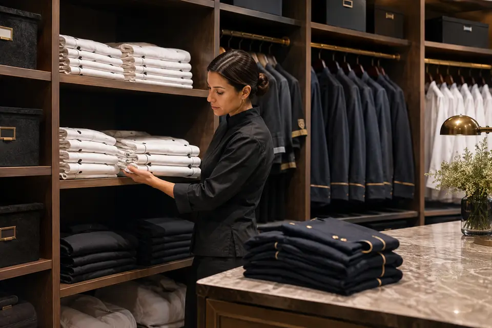 Uniform coordinator replenishing approved staff garments