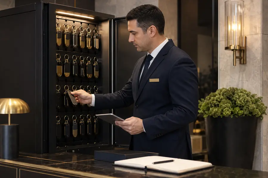 Valet key cabinet and coded key organization