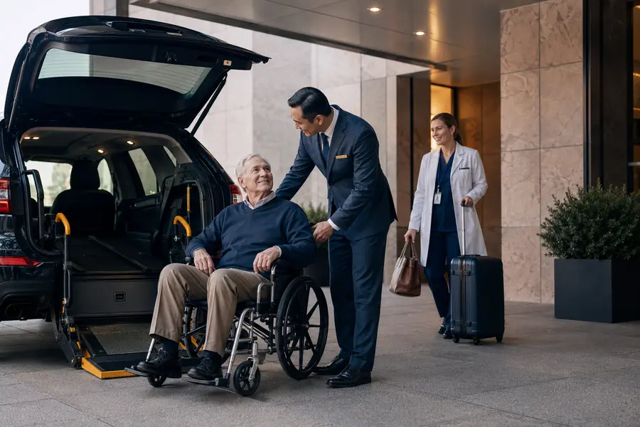 Accessible guest transport assistance at a hospitality entrance
