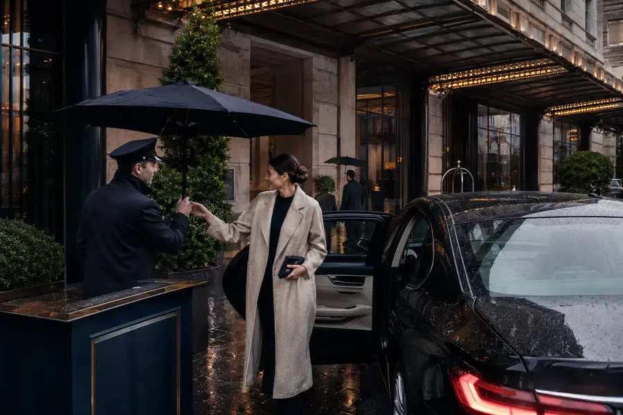 Rain-ready valet station under a canopy