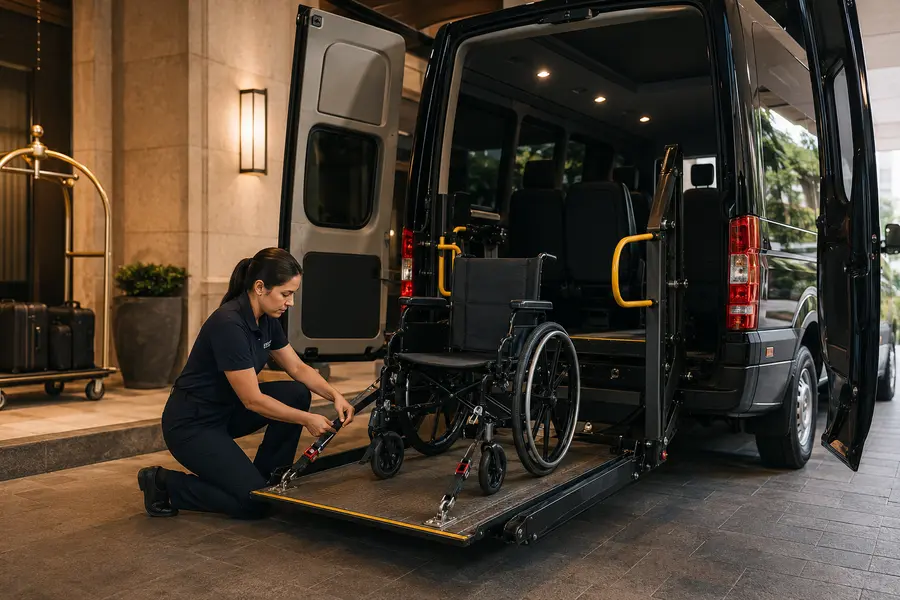 Accessible guest transfer equipment for hotel transport