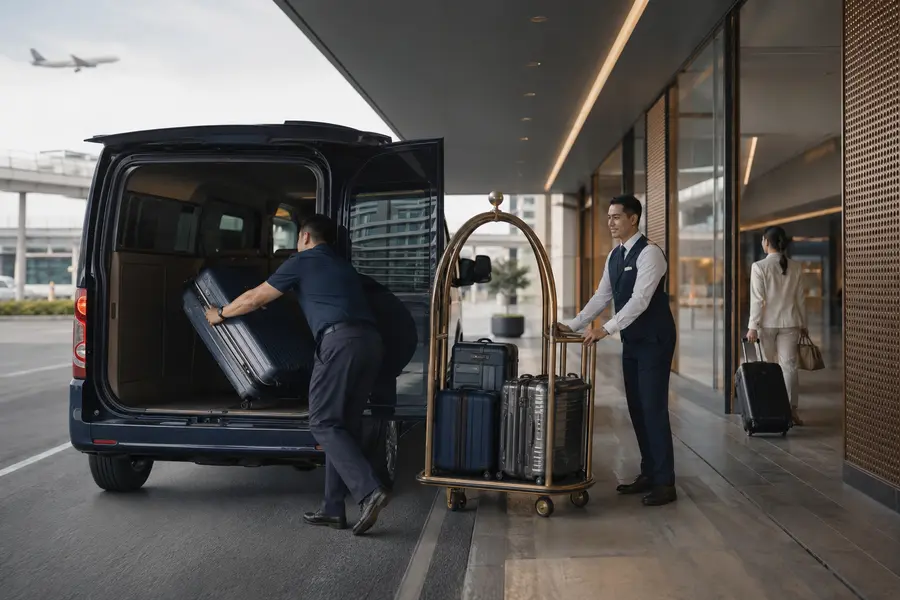 Airport hotel shuttle and luggage transfer operation
