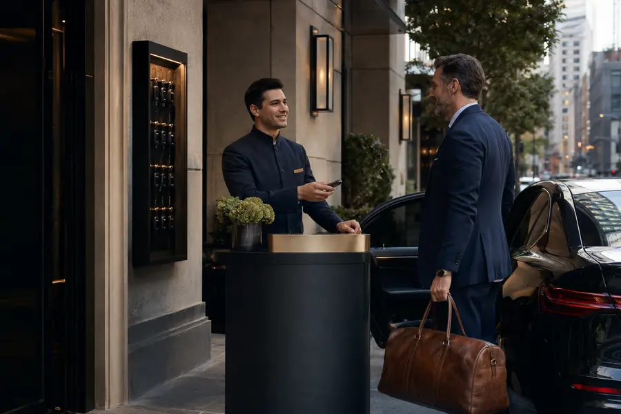 Urban hotel valet arrival operation