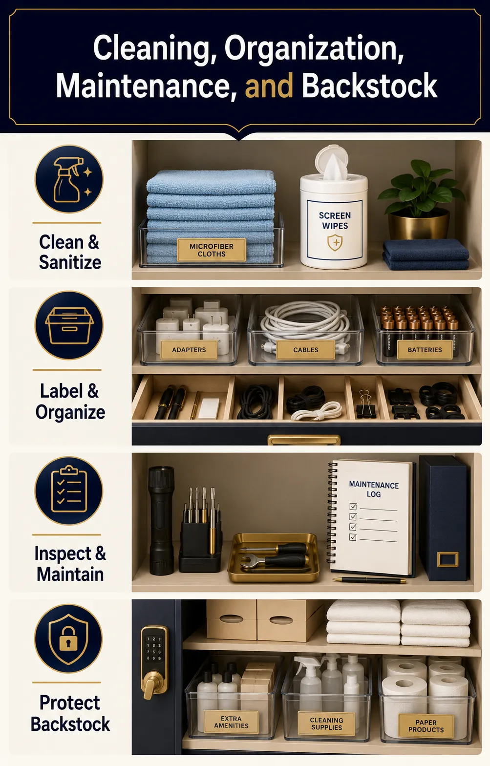 Cleaning, Organization, Maintenance, and Backstock Supplies