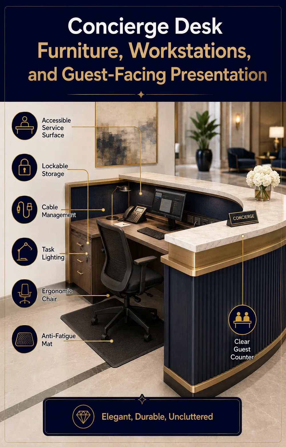 Concierge Desk Furniture, Workstations, and Guest-Facing Presentation