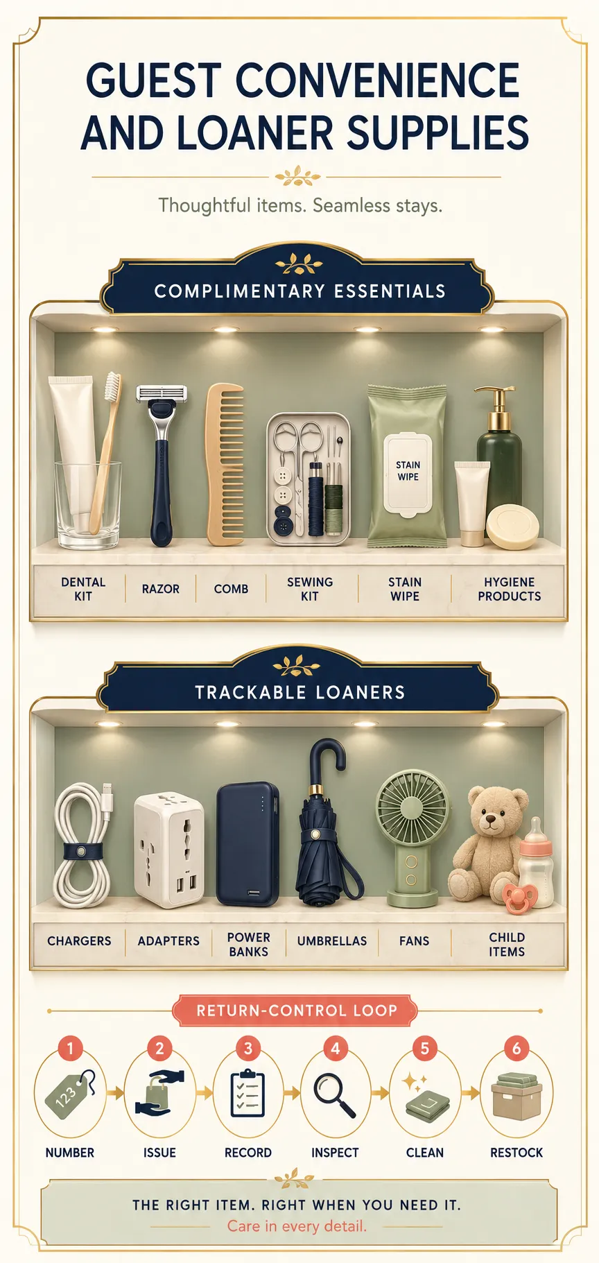 Guest Convenience Items, Forgotten Essentials, and Loaner Supplies