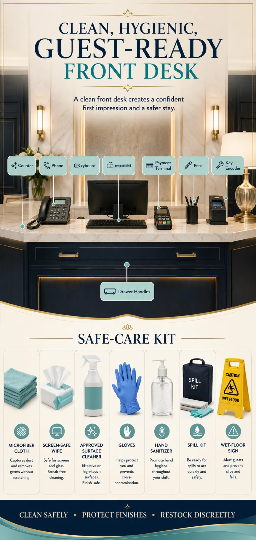Cleaning, Hygiene, Spill Response, and Front Desk Presentation