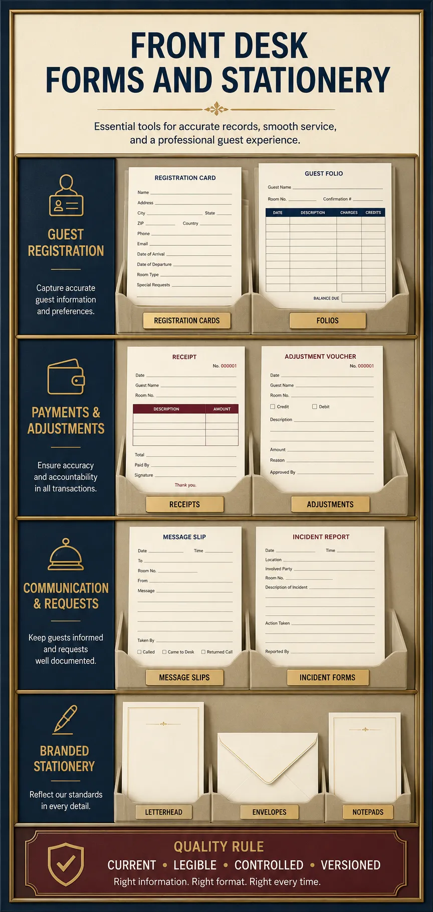 Registration Forms, Folios, Receipts, Envelopes, and Everyday Stationery