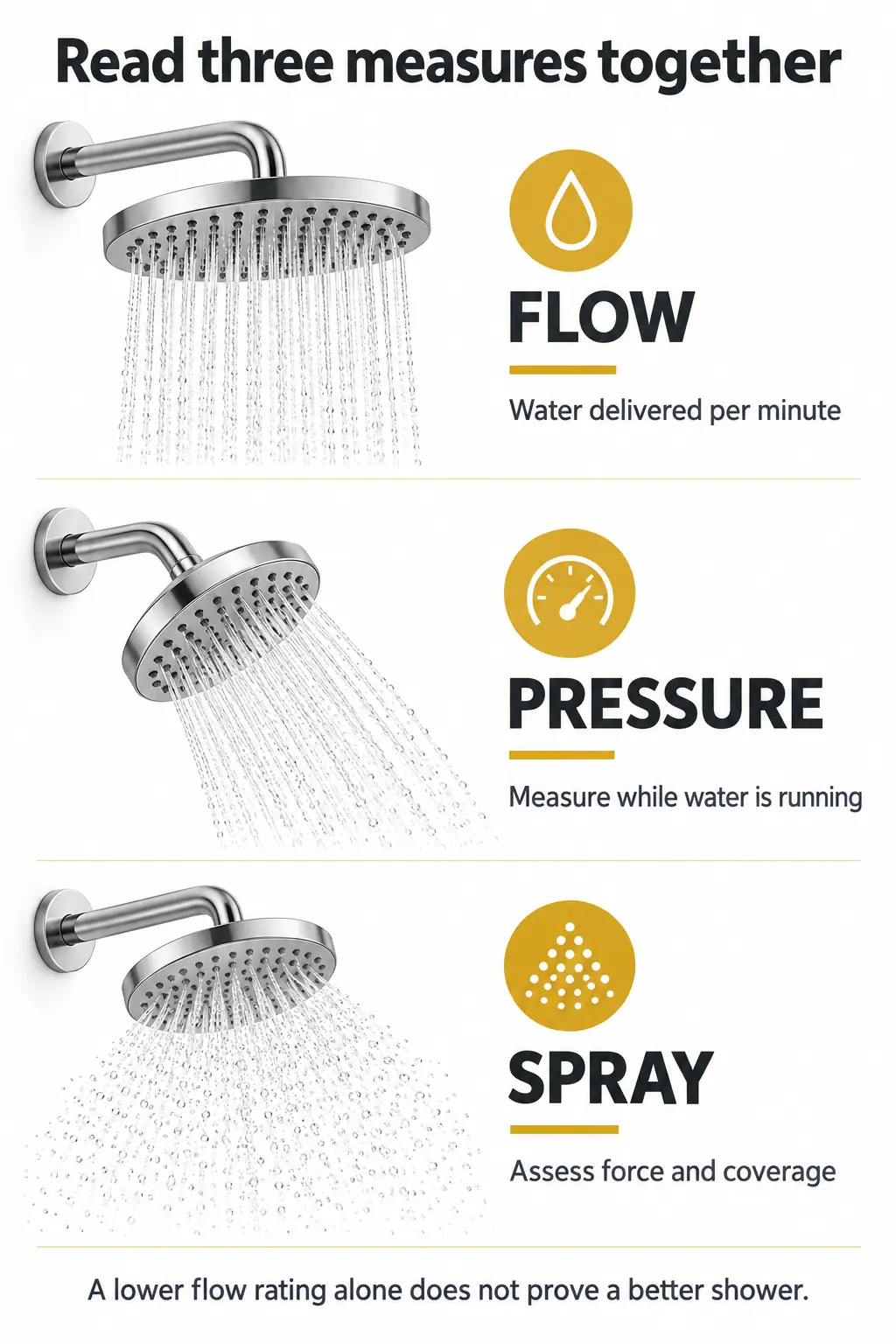 Read flow, pressure, and spray as separate measures Read flow, pressure, and spray as separate measures